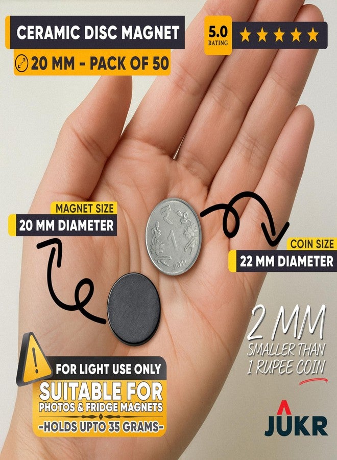 JUKR Small Round Disc Magnets for Whiteboard and Maps, Decorative Fridge Stickers, Art Craft Hobby Work, Home Improvement, School Students DIY Projects (20 mm Diameter, 3 mm Thickness, Pack of 50) - Image 2